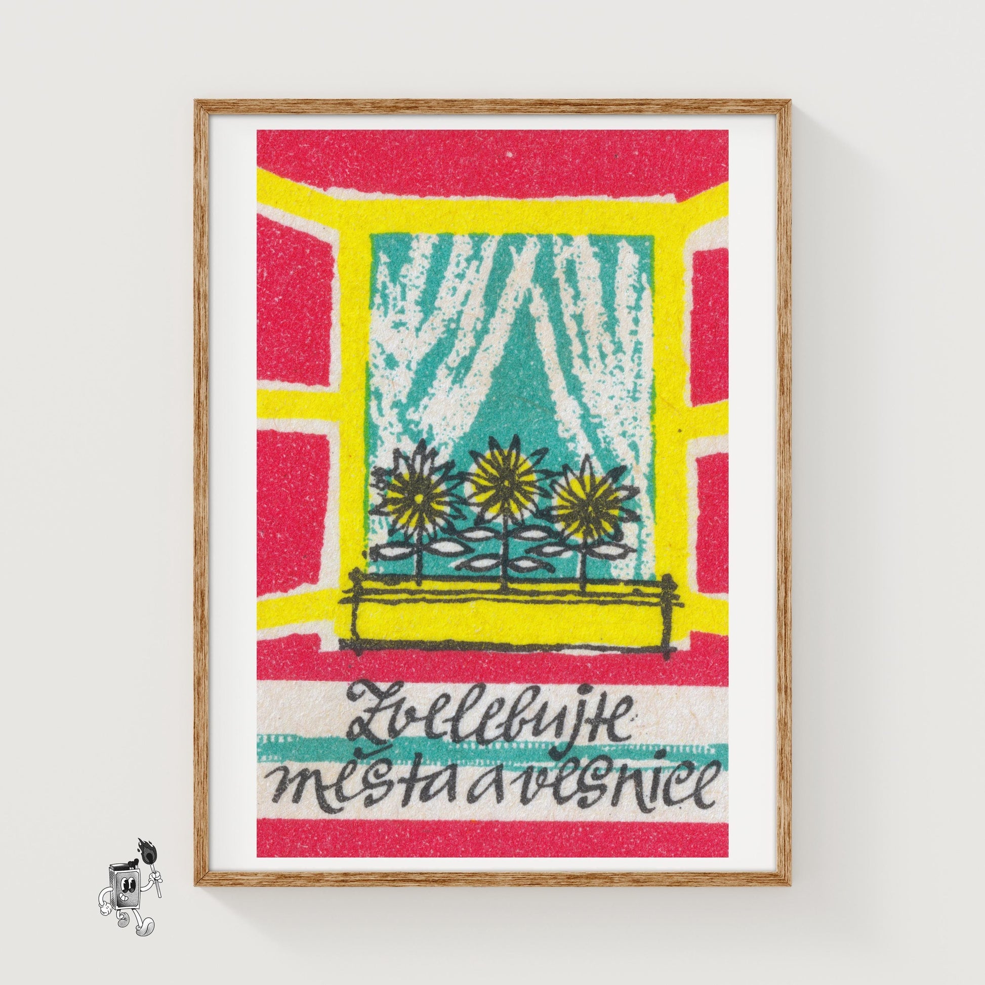 Sunflowers in Window - vintage matchbox label print