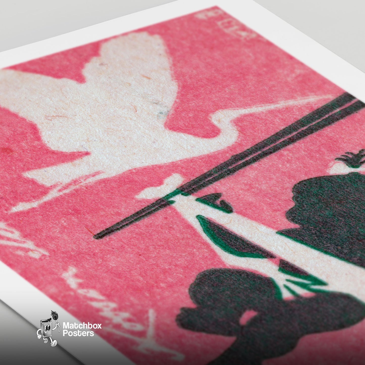 Stork and Baby - vintage matchbox label print - close-up detail