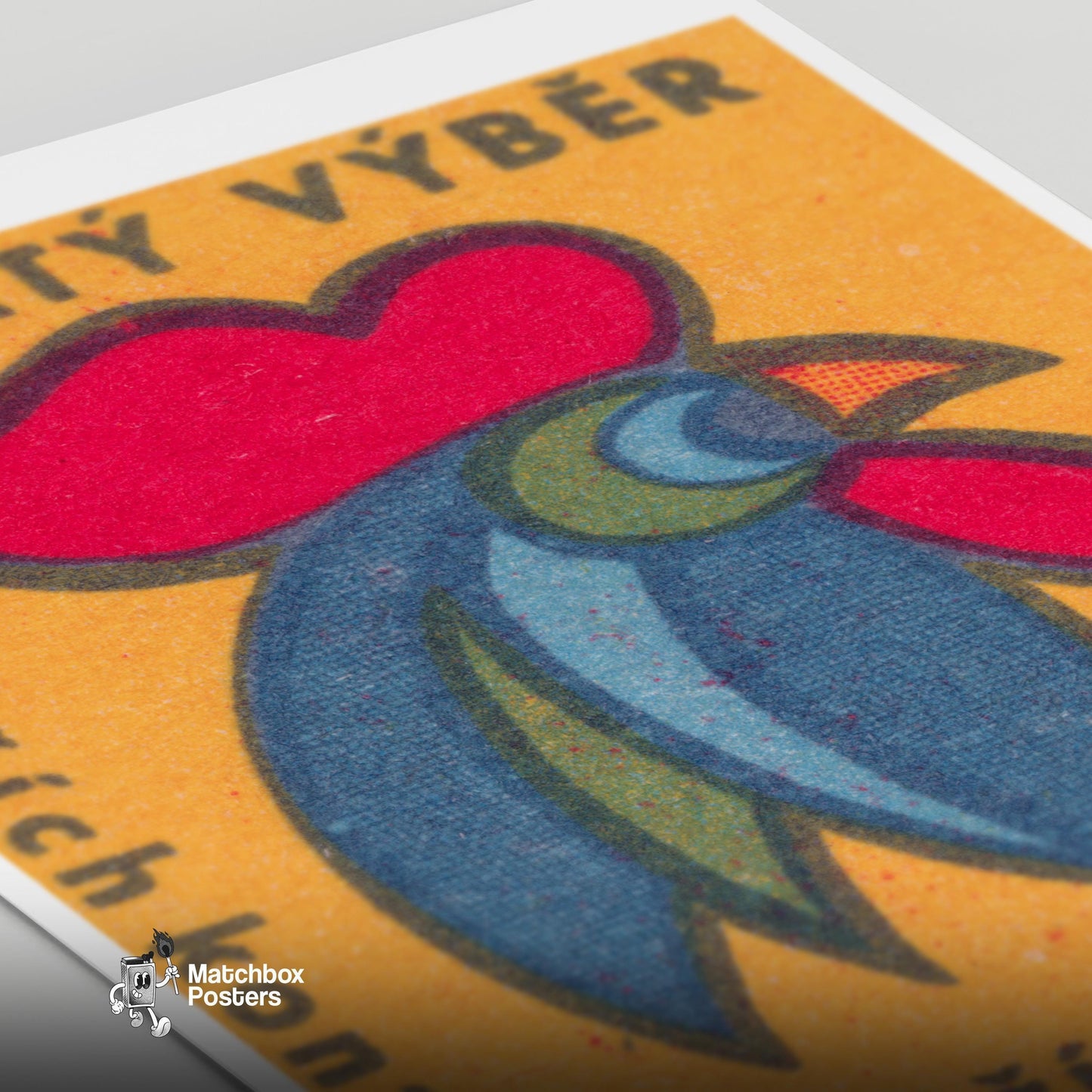 Rooster Head - vintage matchbox label print - close-up detail