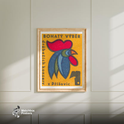 Rooster Head - vintage matchbox label print - bedroom mockup