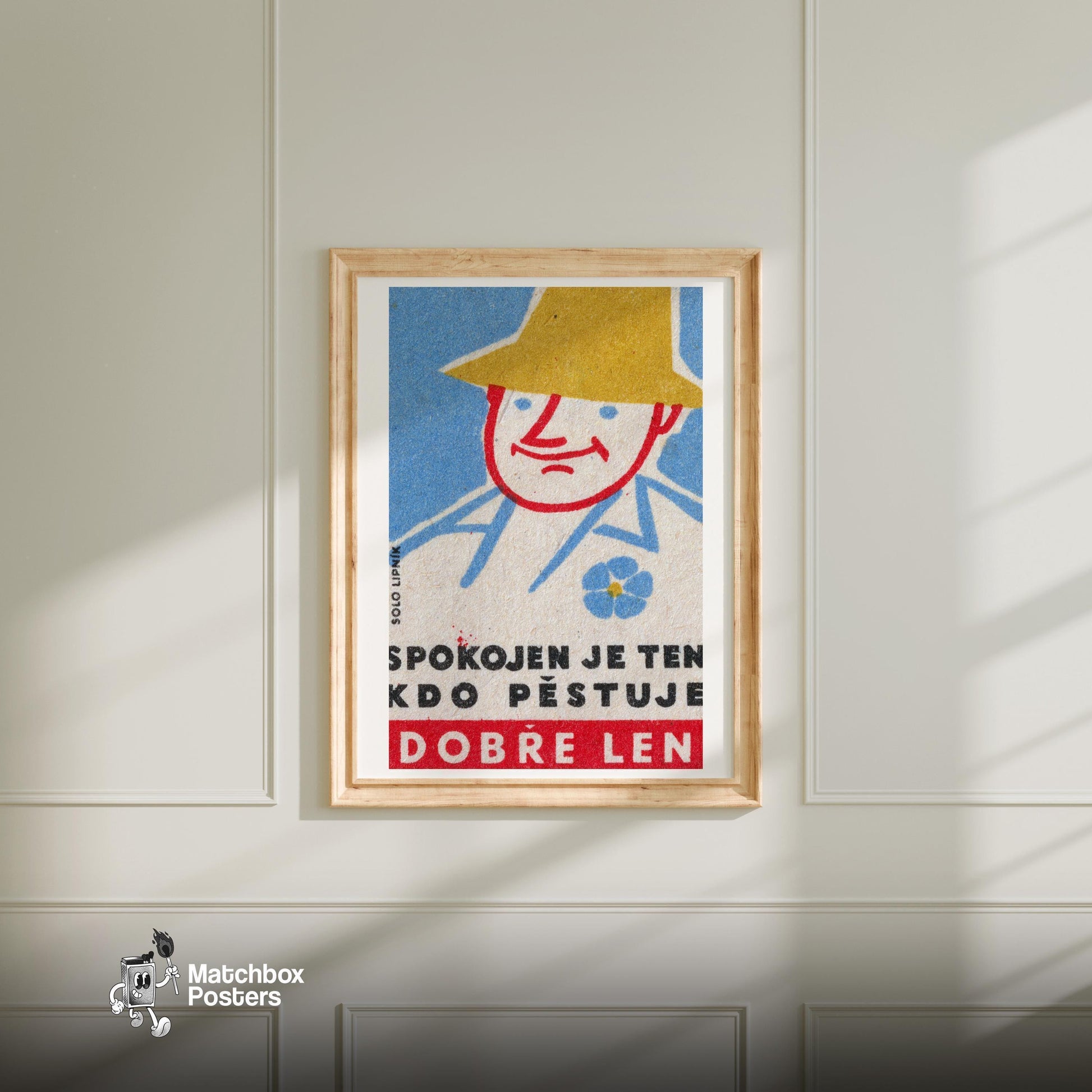 Man with Hat - vintage matchbox label print - bedroom mockup