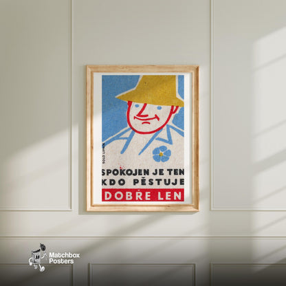Man with Hat - vintage matchbox label print - bedroom mockup