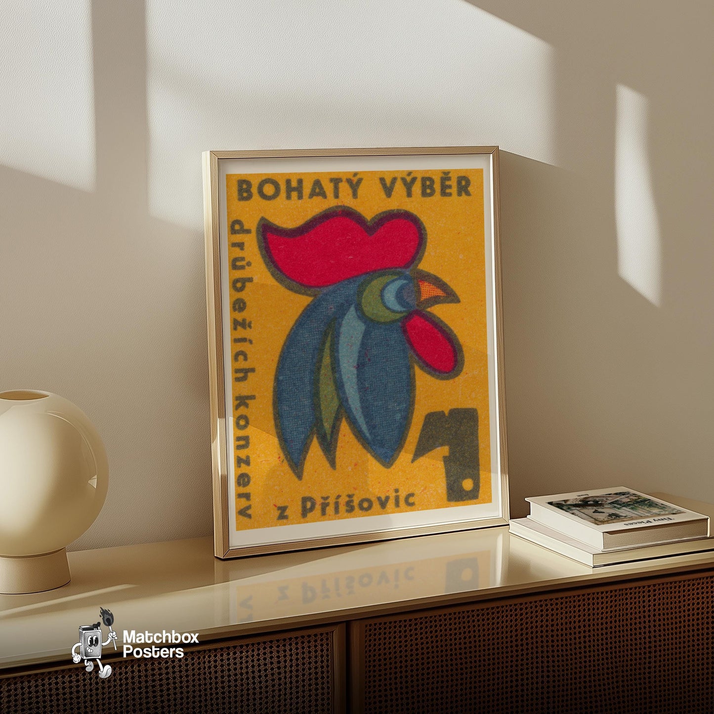 Rooster Head - vintage matchbox label print - size comparison