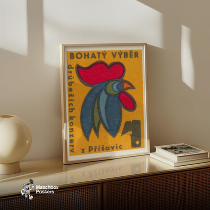 Rooster Head - vintage matchbox label print - size comparison