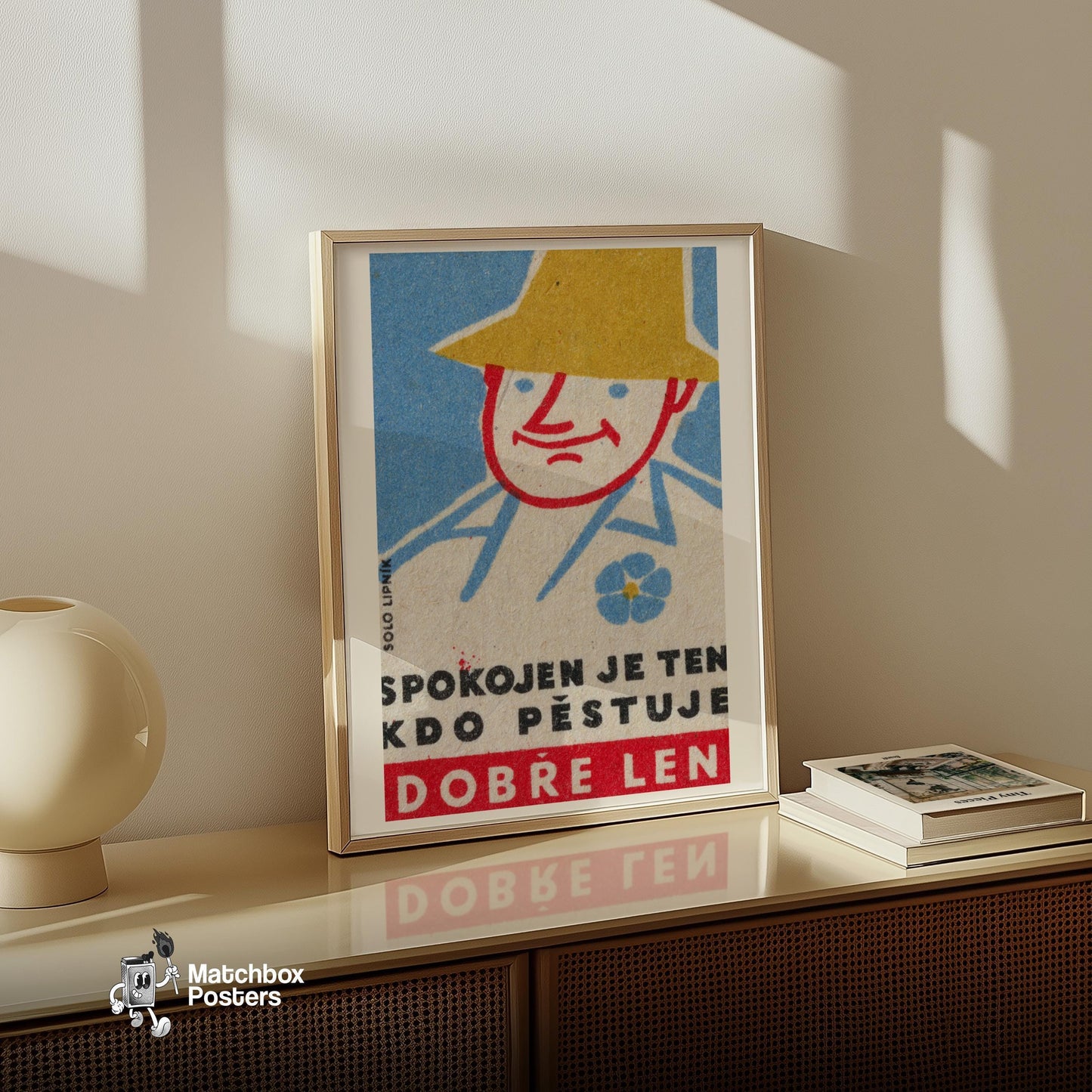 Man with Hat - vintage matchbox label print - size comparison