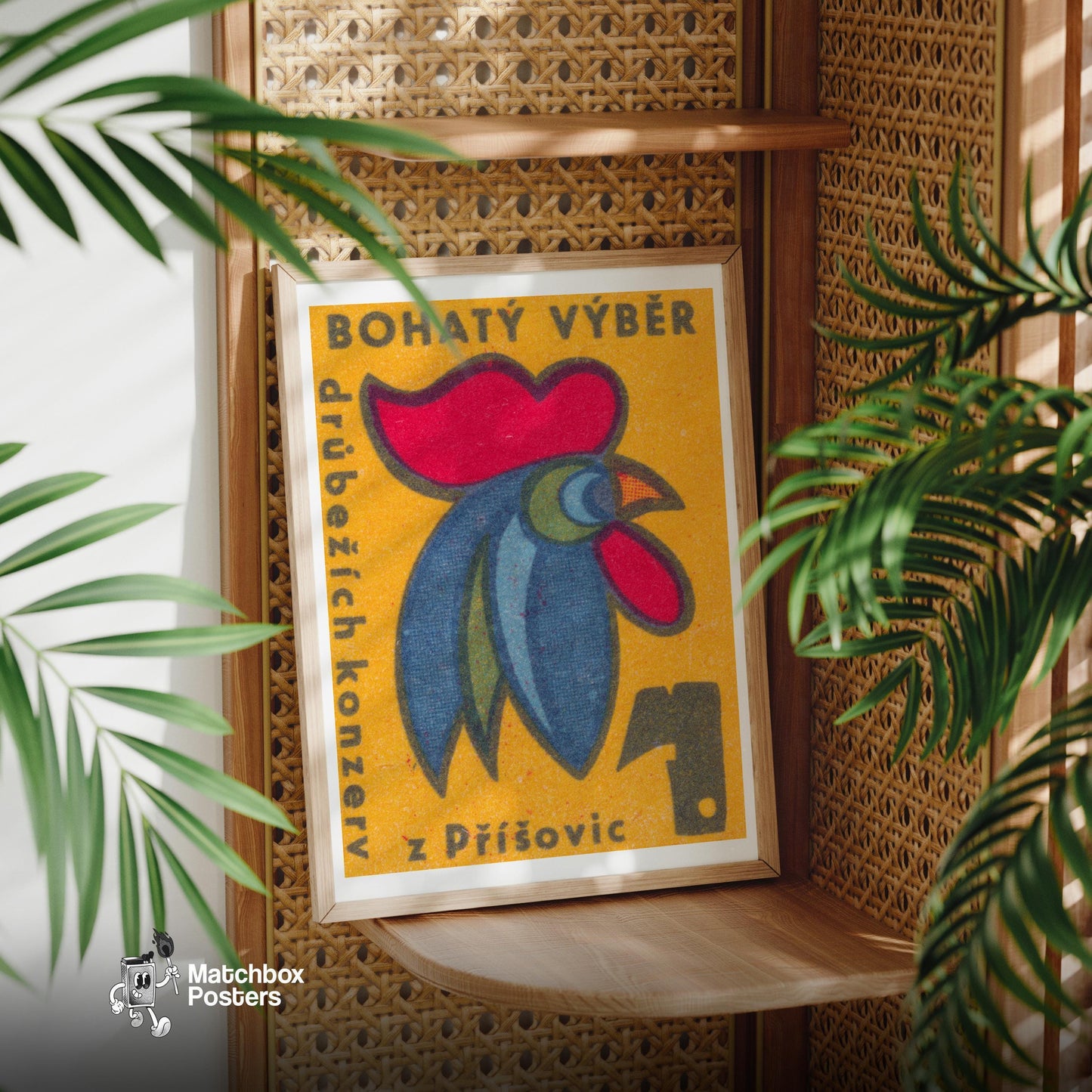 Rooster Head - vintage matchbox label print - office wall