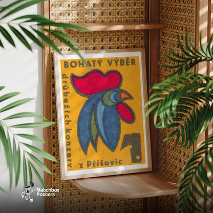 Rooster Head - vintage matchbox label print - office wall