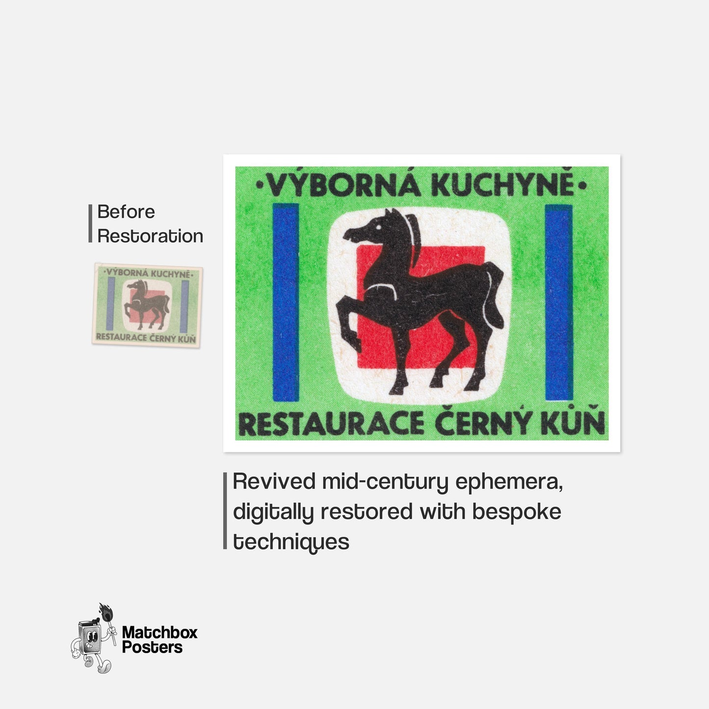Black Horse - vintage matchbox label print - framed wall art preview