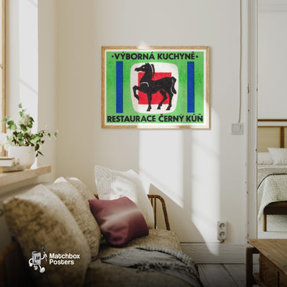 Black Horse - vintage matchbox label print - living room mockup