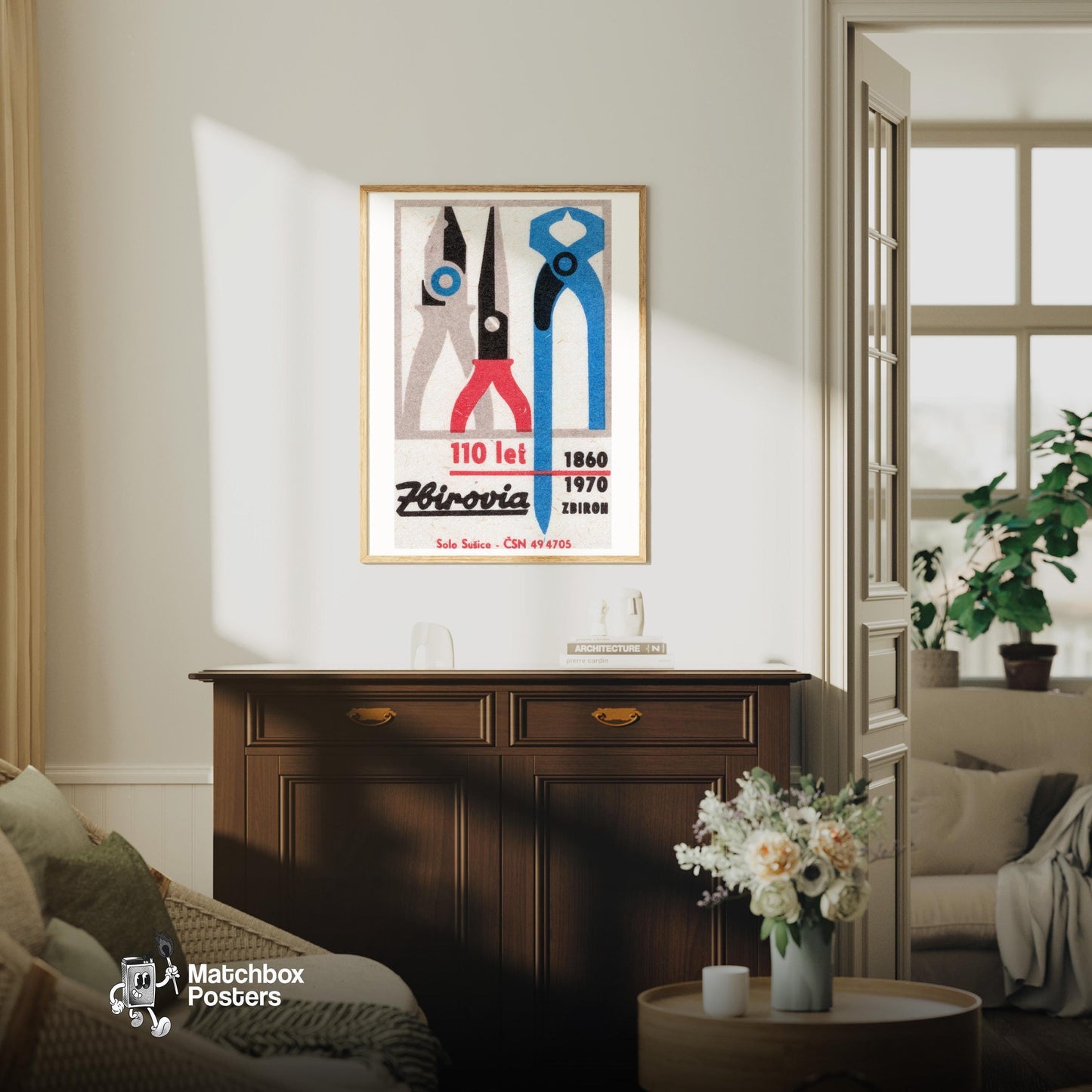 Tool Store - vintage matchbox label print - living room mockup