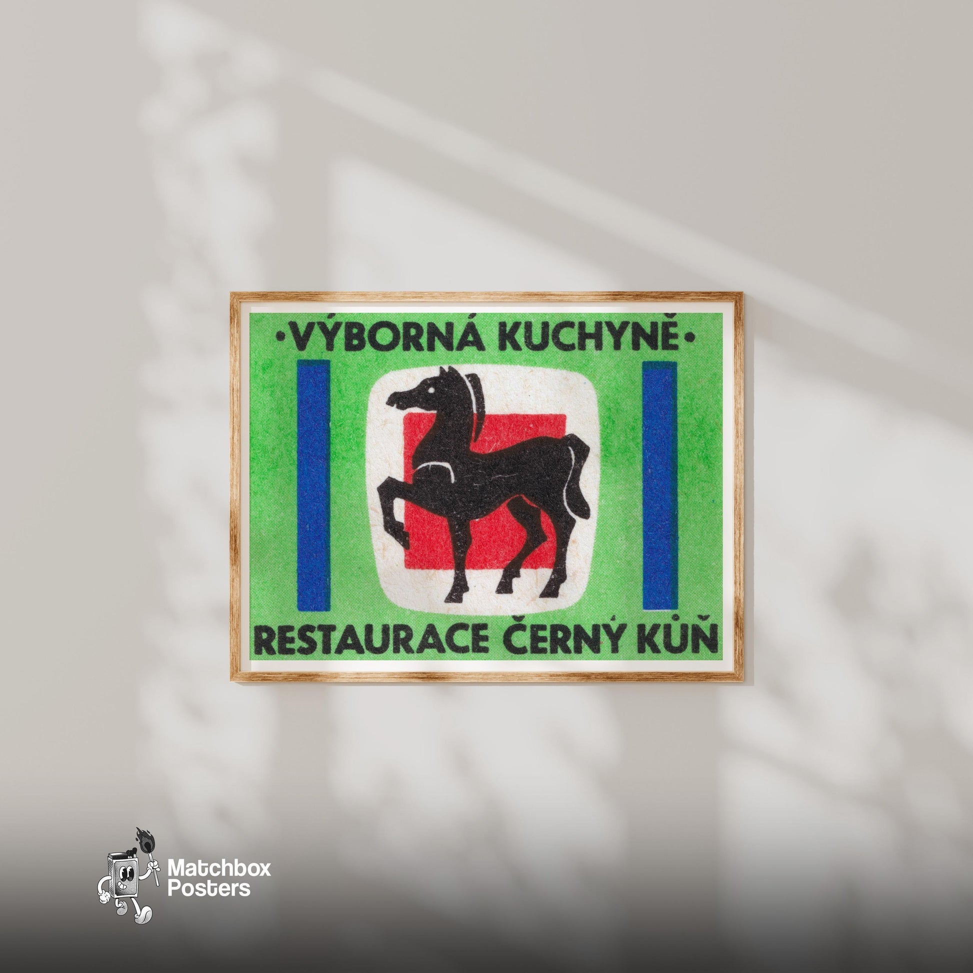 Black Horse - vintage matchbox label print - bedroom mockup