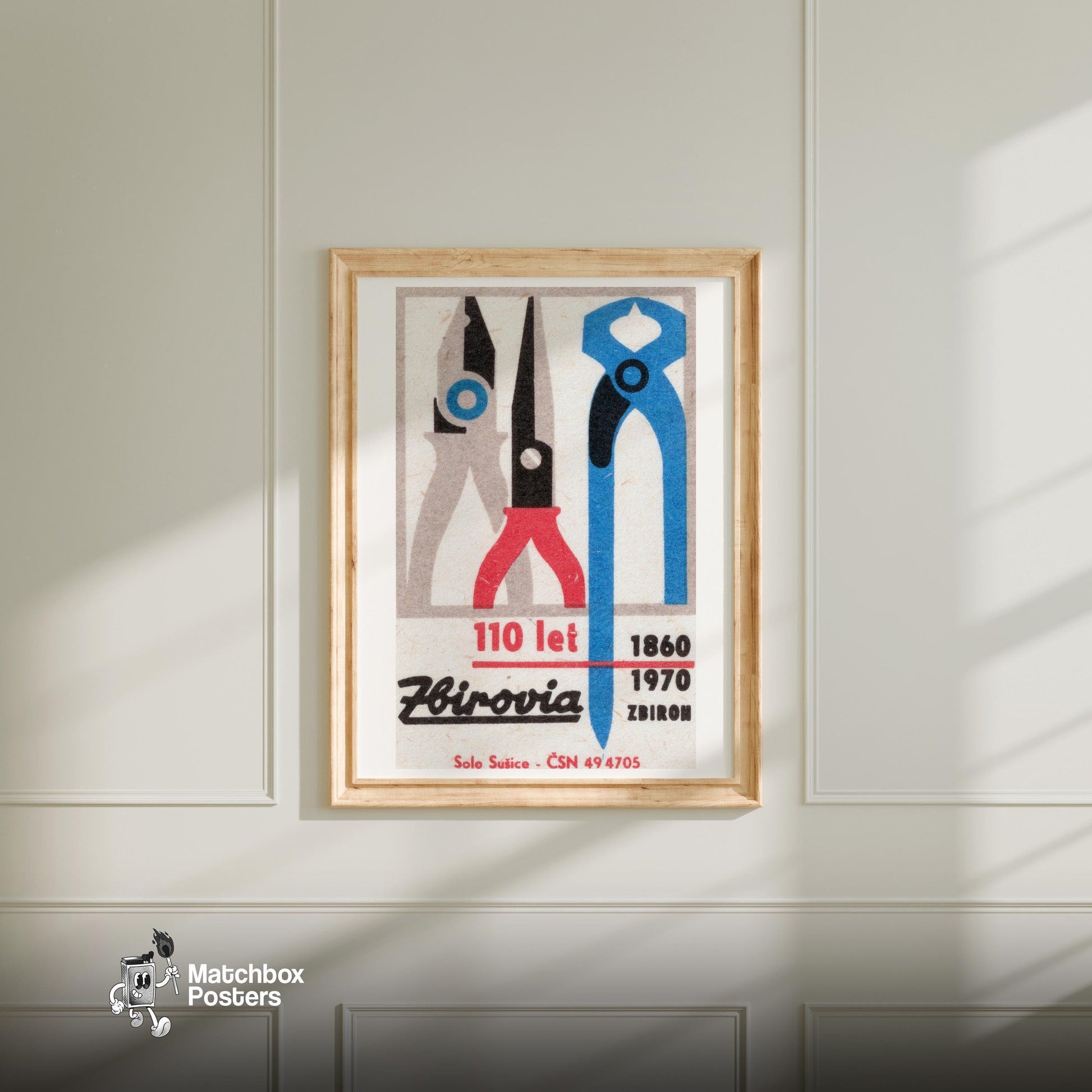 Tool Store - vintage matchbox label print - bedroom mockup