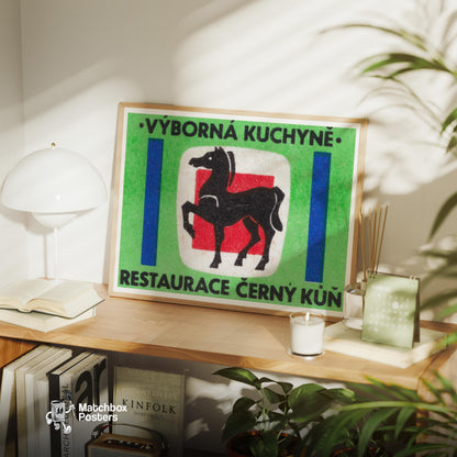 Black Horse - vintage matchbox label print - office wall