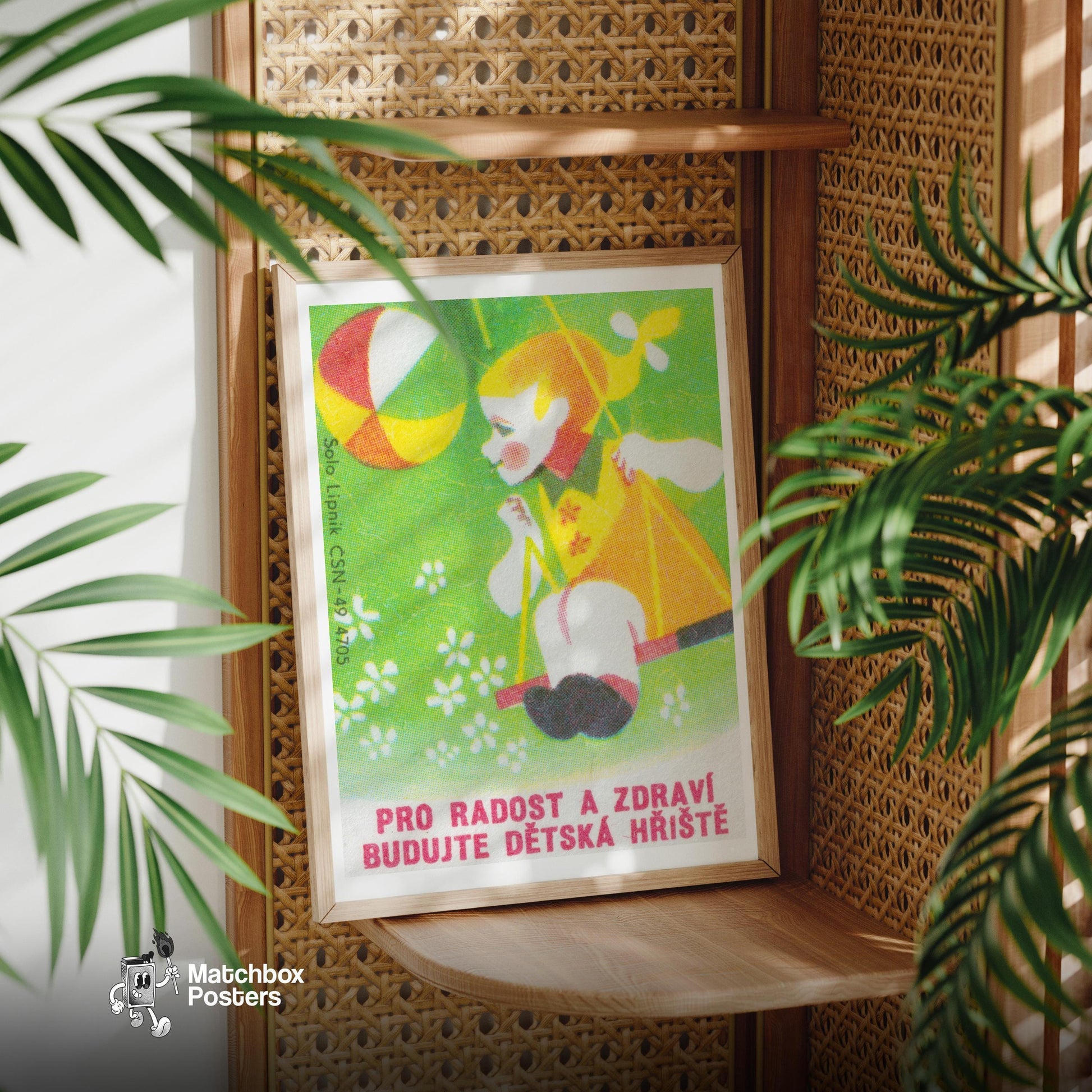Child on Swing - vintage matchbox label print - office wall