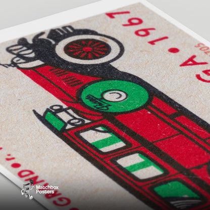 Long Red Car - vintage matchbox label print - close-up detail