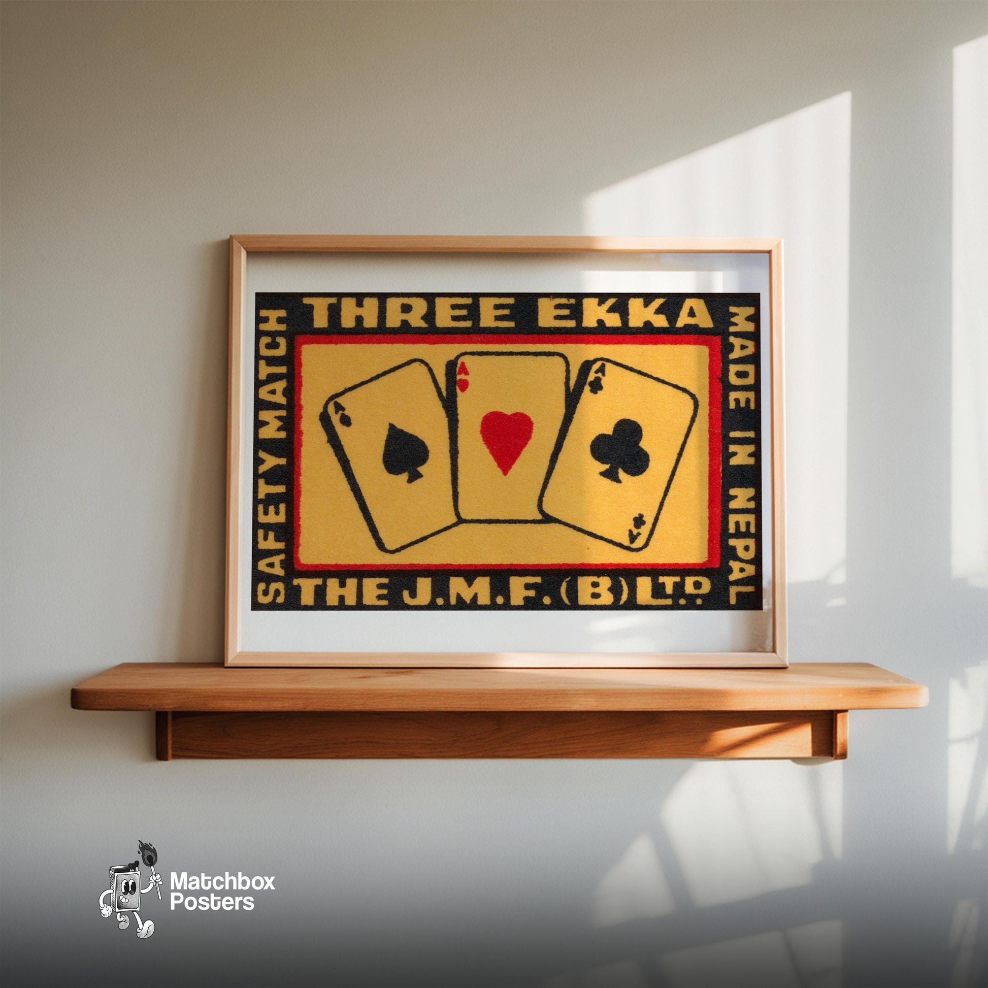 Three Cards - vintage matchbox label print - size comparison
