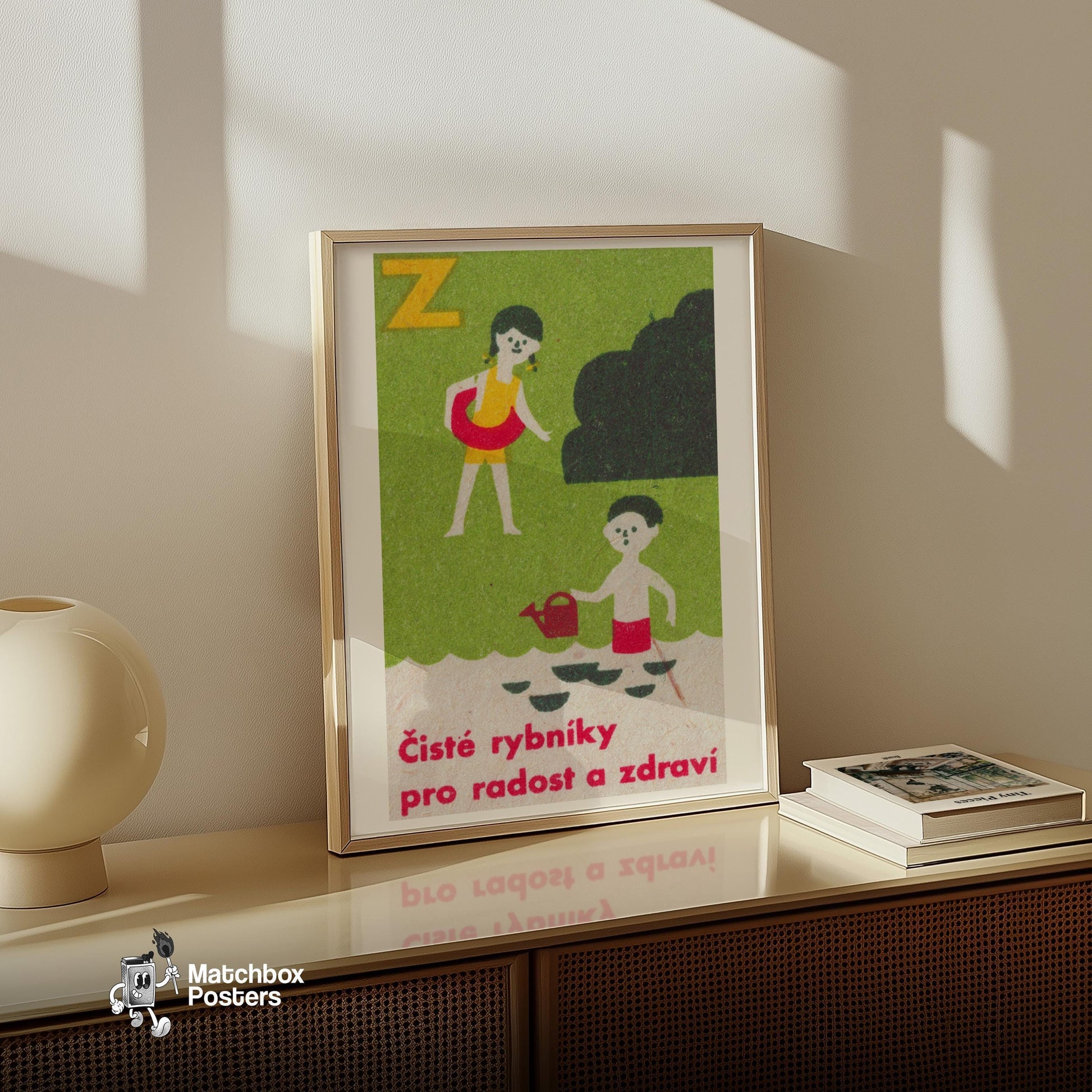Children Playing - vintage matchbox label print - size comparison