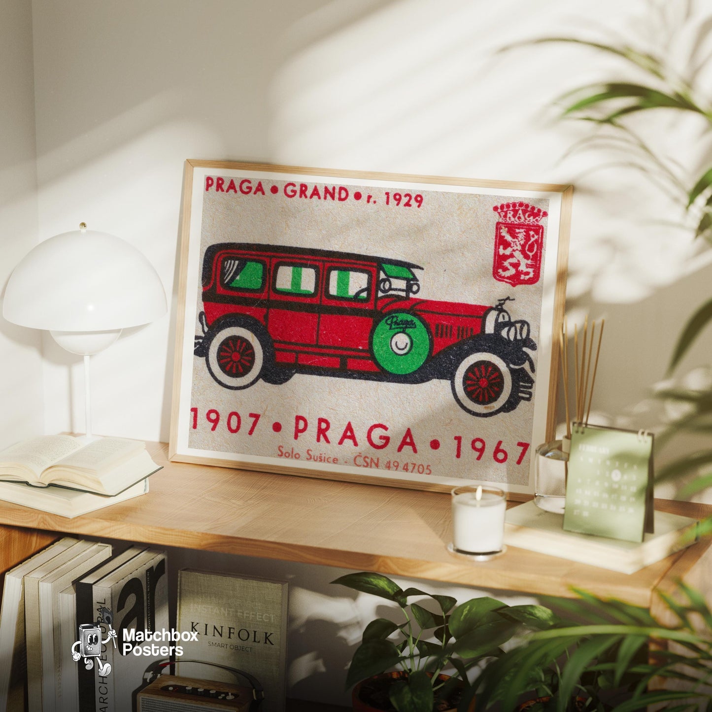 Long Red Car - vintage matchbox label print - office wall