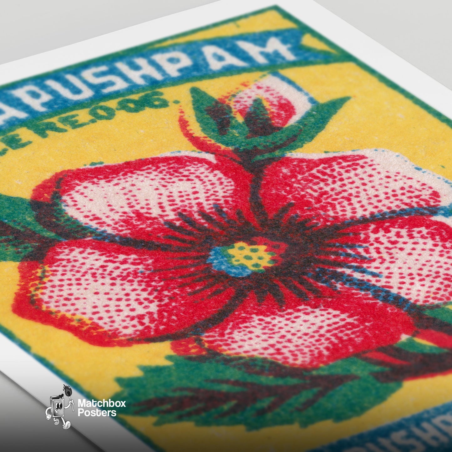 Red Flower - vintage matchbox label print - close-up detail