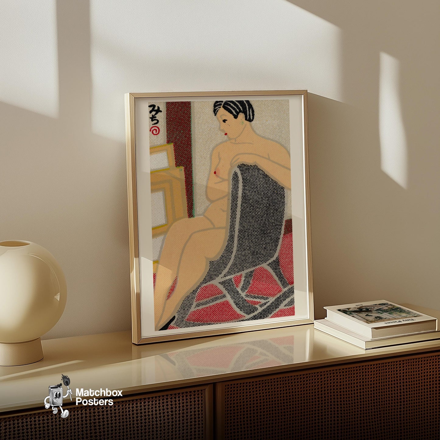Lounging Woman - vintage matchbox label print - size comparison