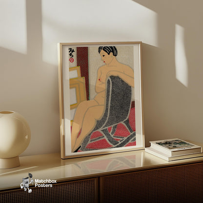 Lounging Woman - vintage matchbox label print - size comparison