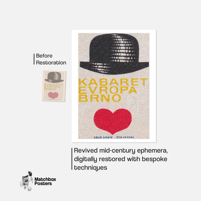 Bowler Hat with Heart - vintage matchbox label print - framed wall art preview