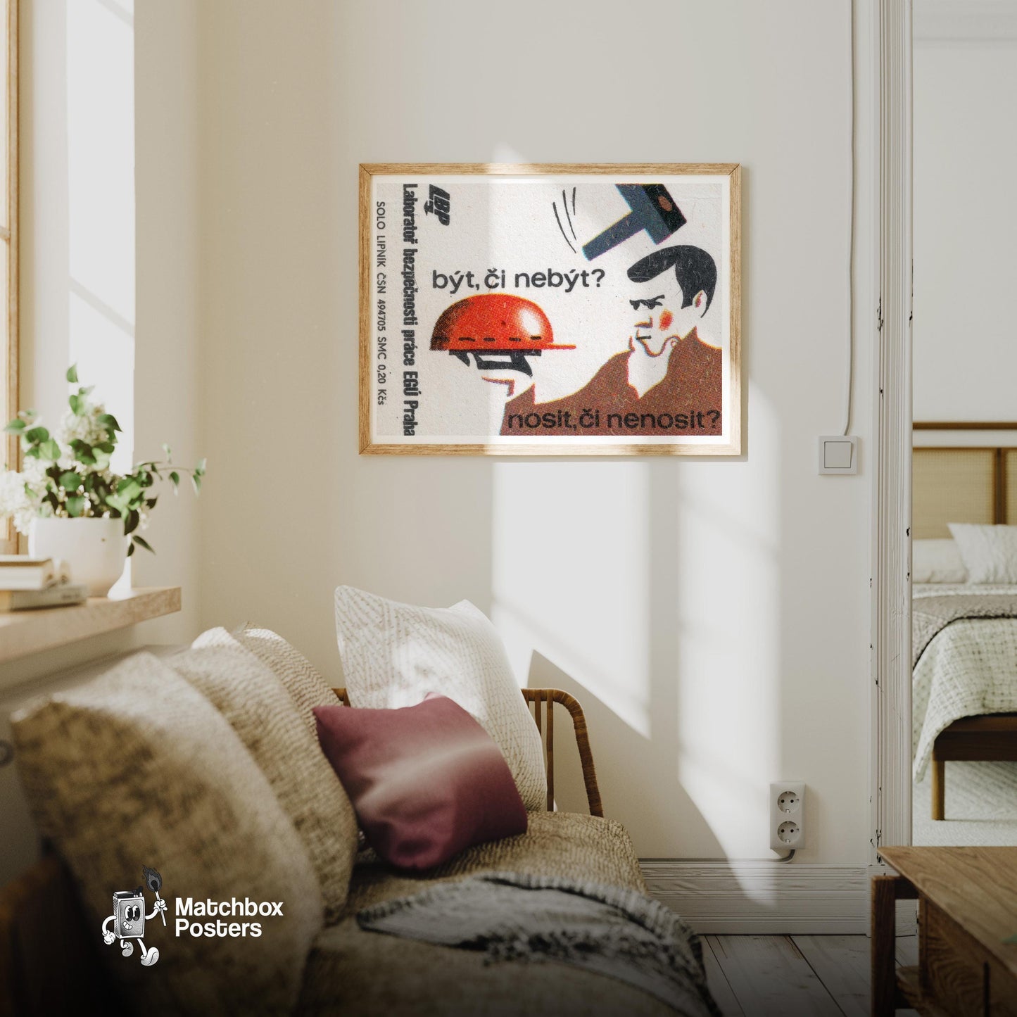 Man Contemplating - vintage matchbox label print - living room mockup