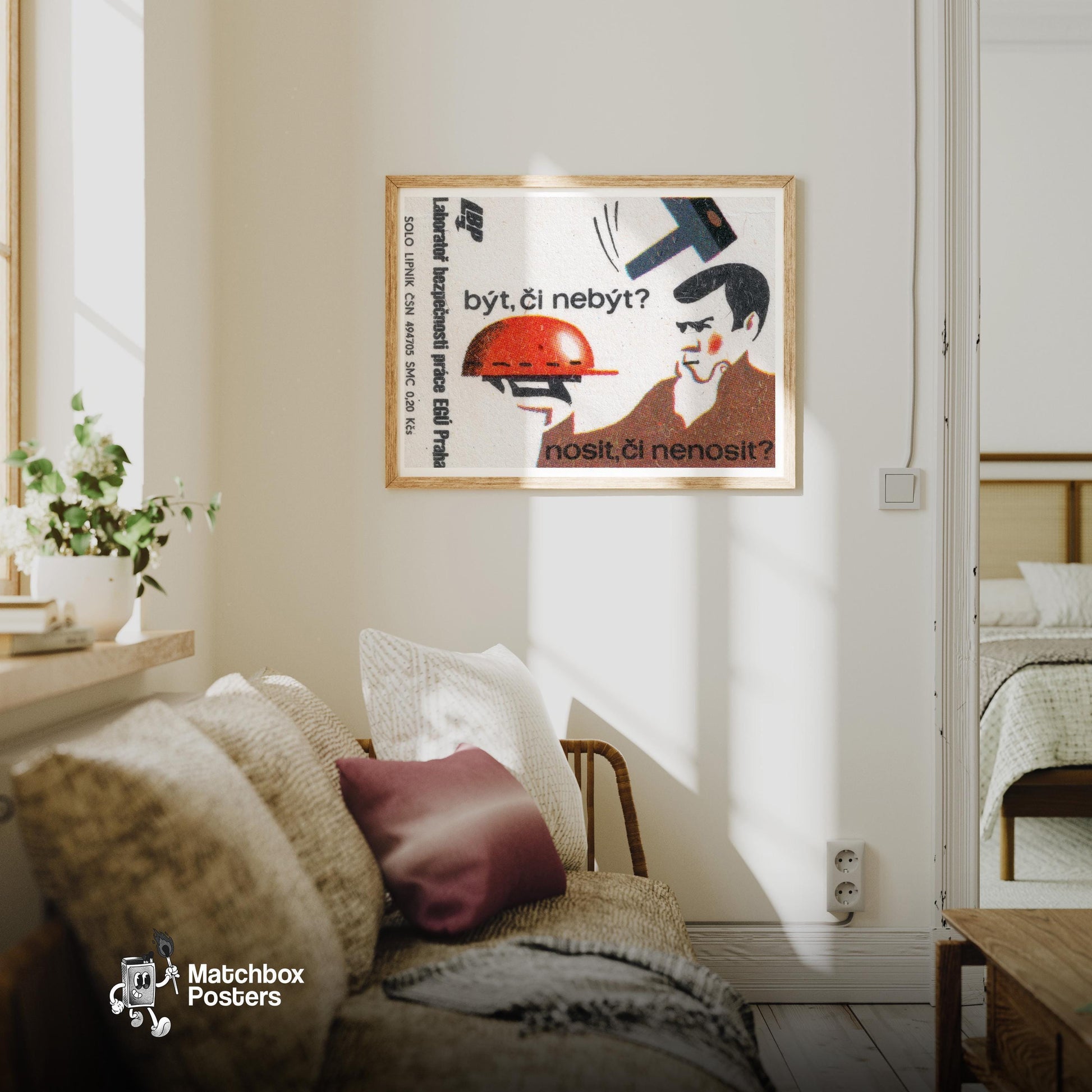 Man Contemplating - vintage matchbox label print - living room mockup