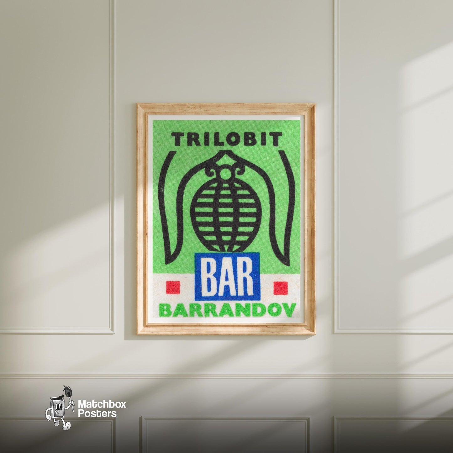 Trilobit Bar - vintage matchbox label print - bedroom mockup
