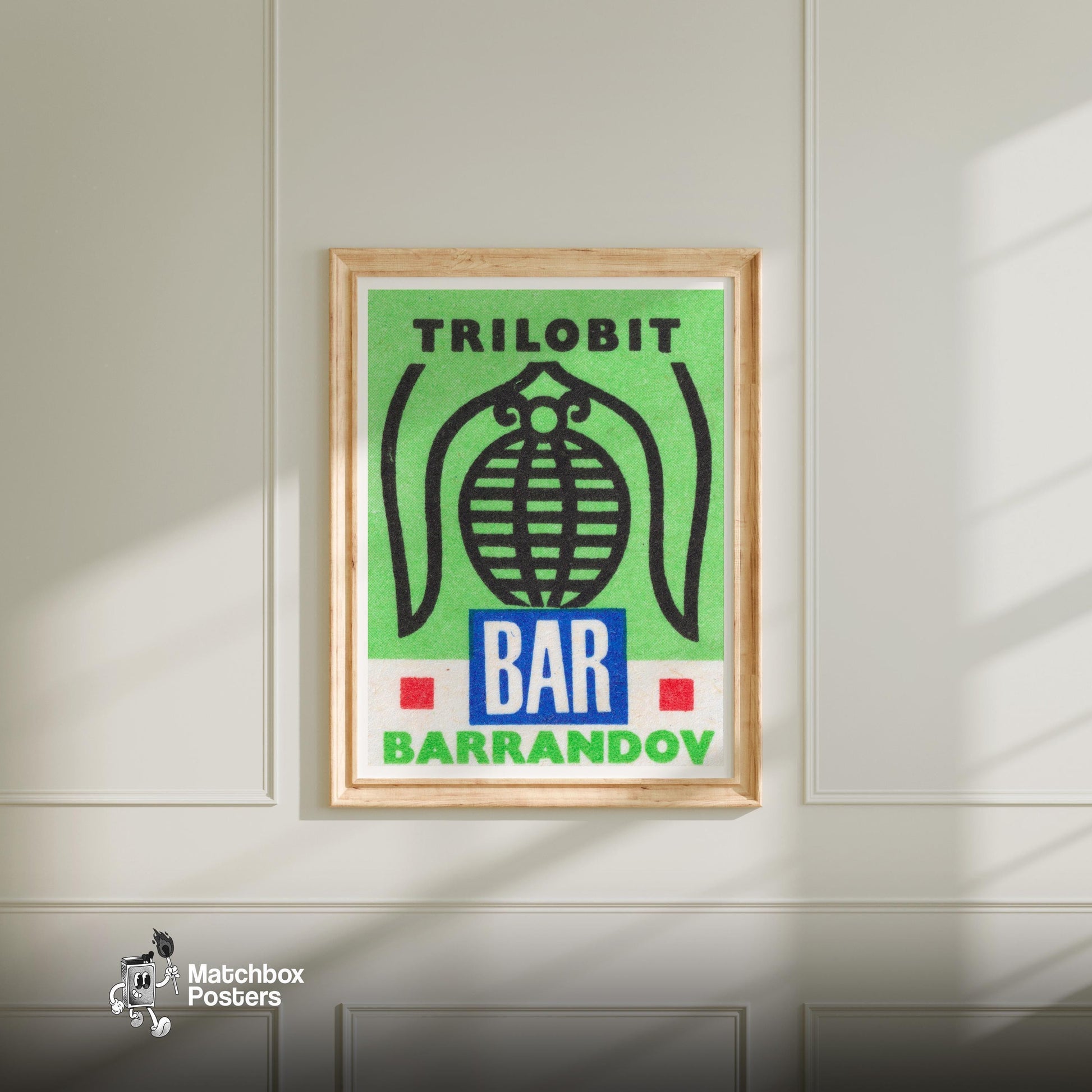 Trilobit Bar - vintage matchbox label print - bedroom mockup