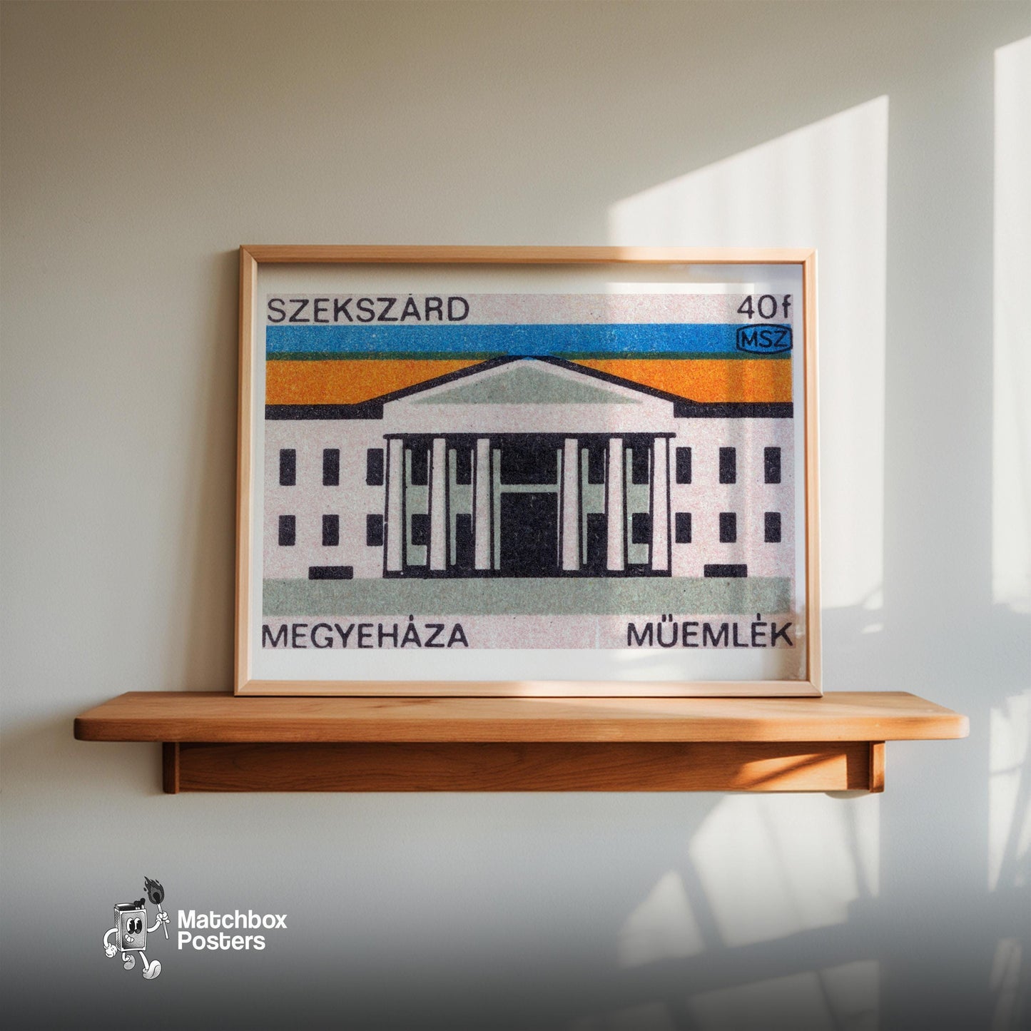 Illustration Of A Government Building - vintage matchbox label print - size comparison