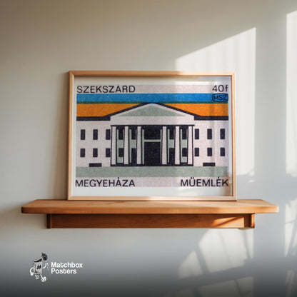 Illustration Of A Government Building - vintage matchbox label print - size comparison