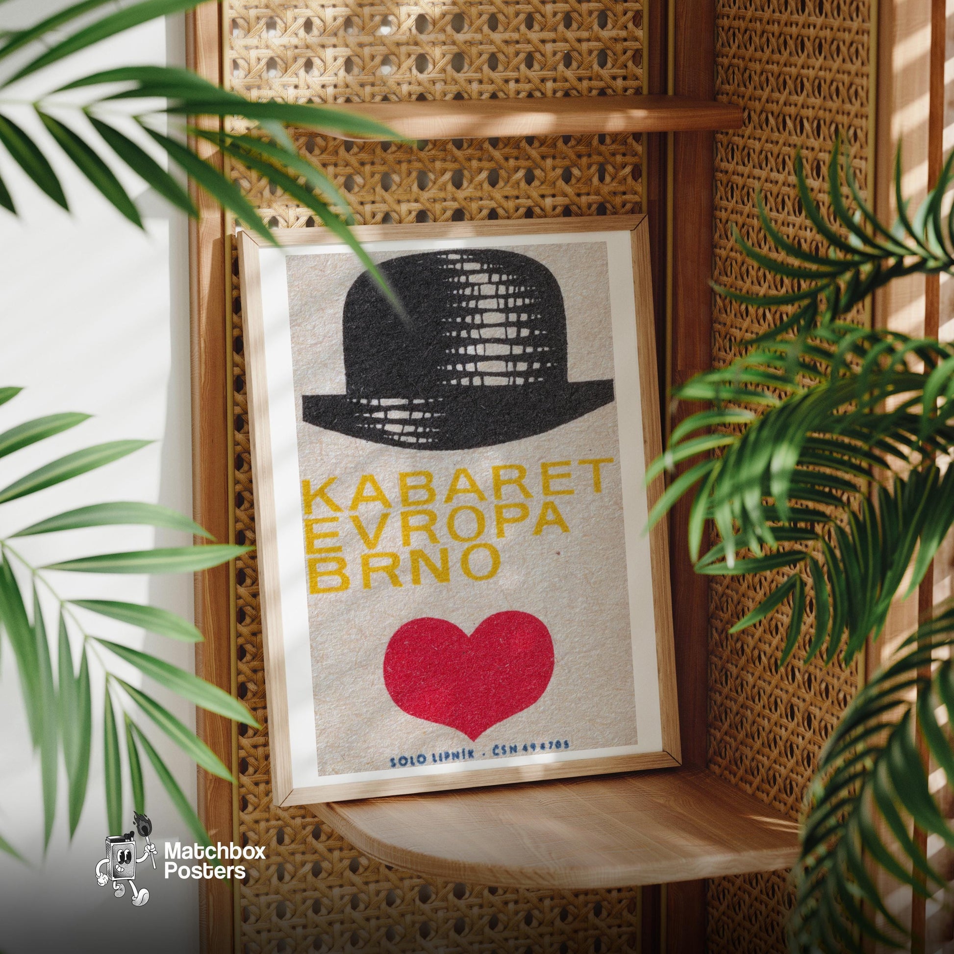 Bowler Hat with Heart - vintage matchbox label print - office wall