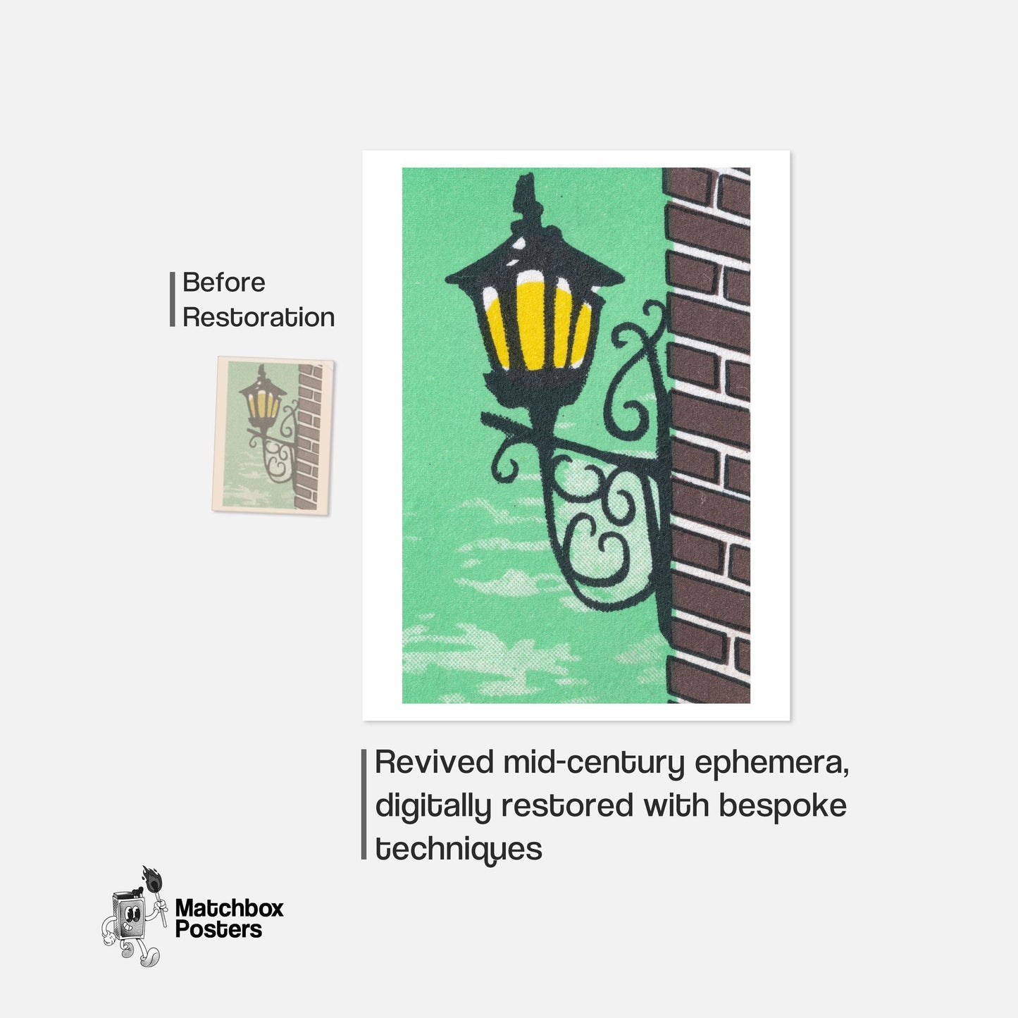 Street Light - vintage matchbox label print - framed wall art preview