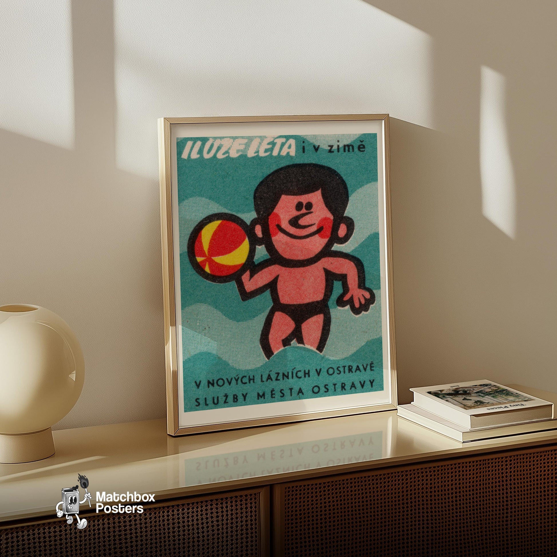 Beach Swimmer - vintage matchbox label print - size comparison
