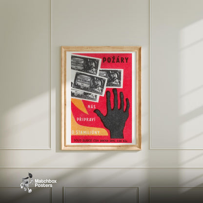 Black Hand Silhouette - vintage matchbox label print - bedroom mockup