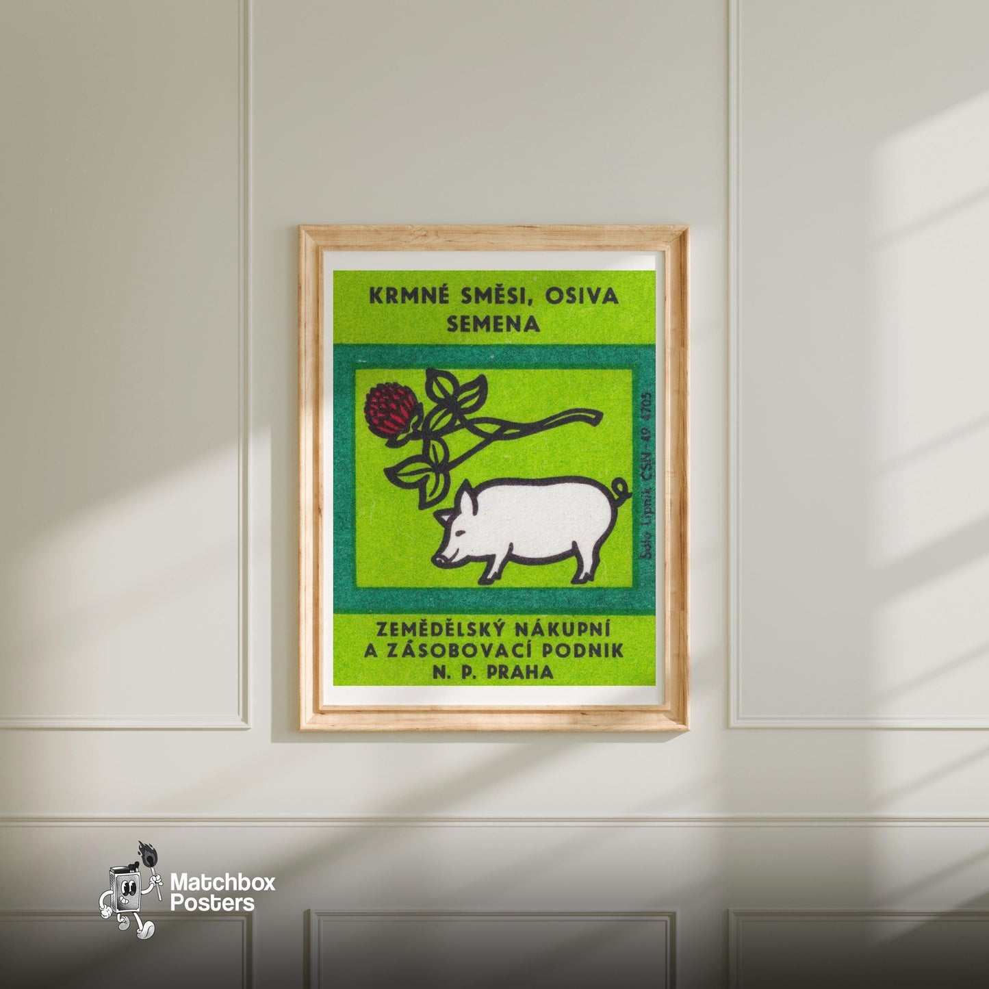 Animal Feed Mixtures - vintage matchbox label print - bedroom mockup