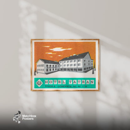 Hotel Tatran - vintage matchbox label print - bedroom mockup