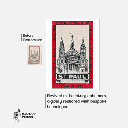 St. Paul's Cathedral - vintage matchbox label print - framed wall art preview