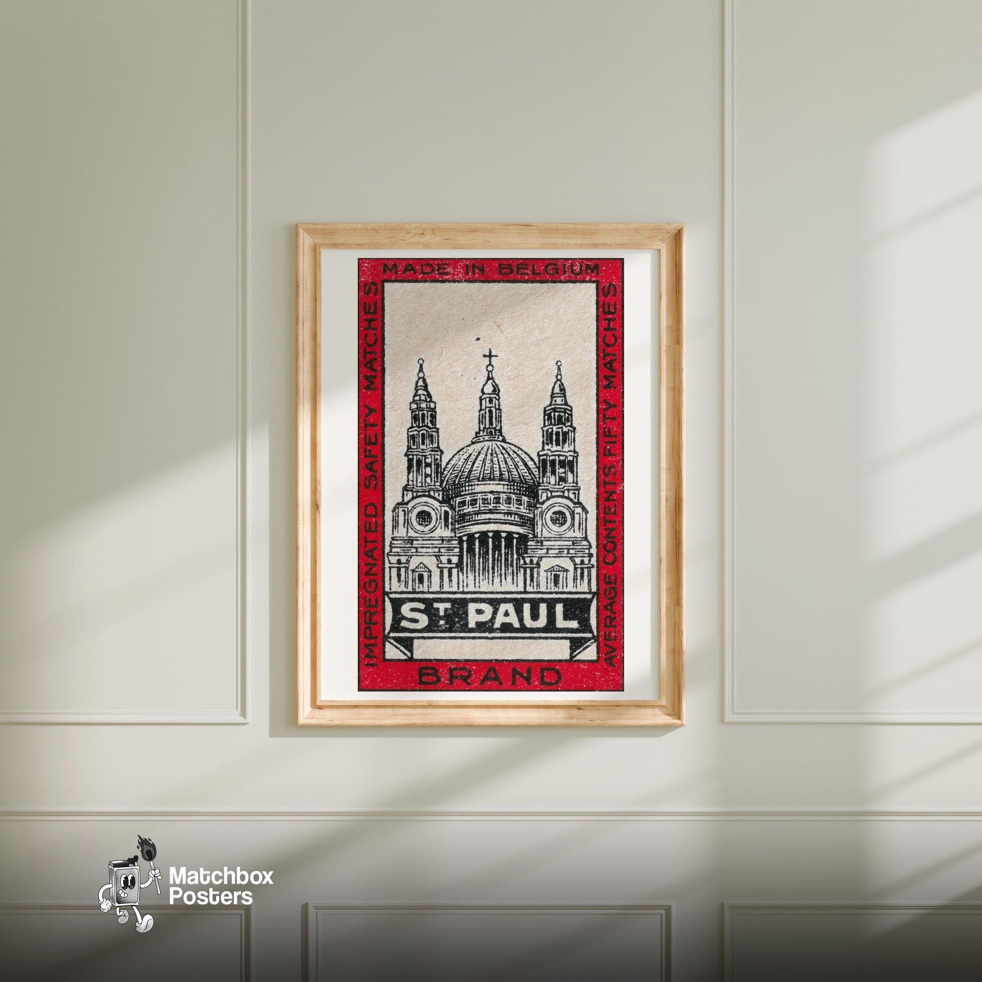 St. Paul's Cathedral - vintage matchbox label print - bedroom mockup