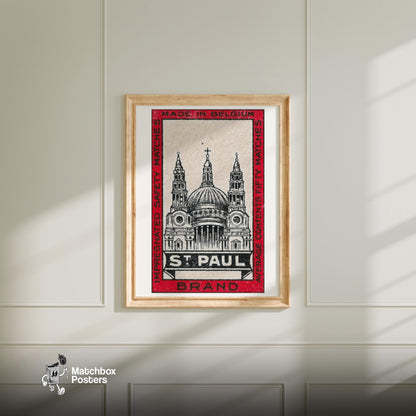 St. Paul's Cathedral - vintage matchbox label print - bedroom mockup