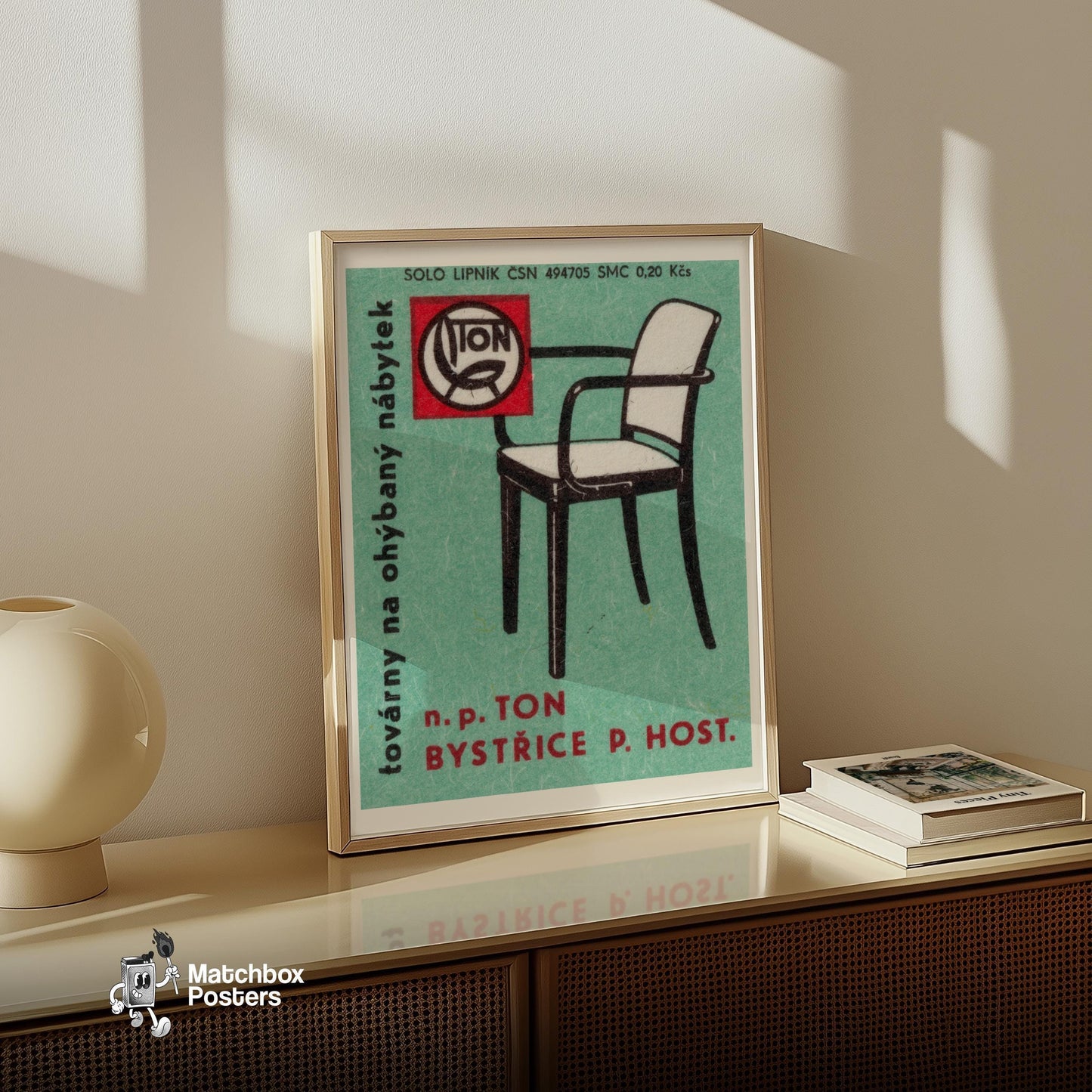 Modern Black Chair - vintage matchbox label print - size comparison