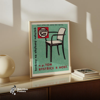 Modern Black Chair - vintage matchbox label print - size comparison
