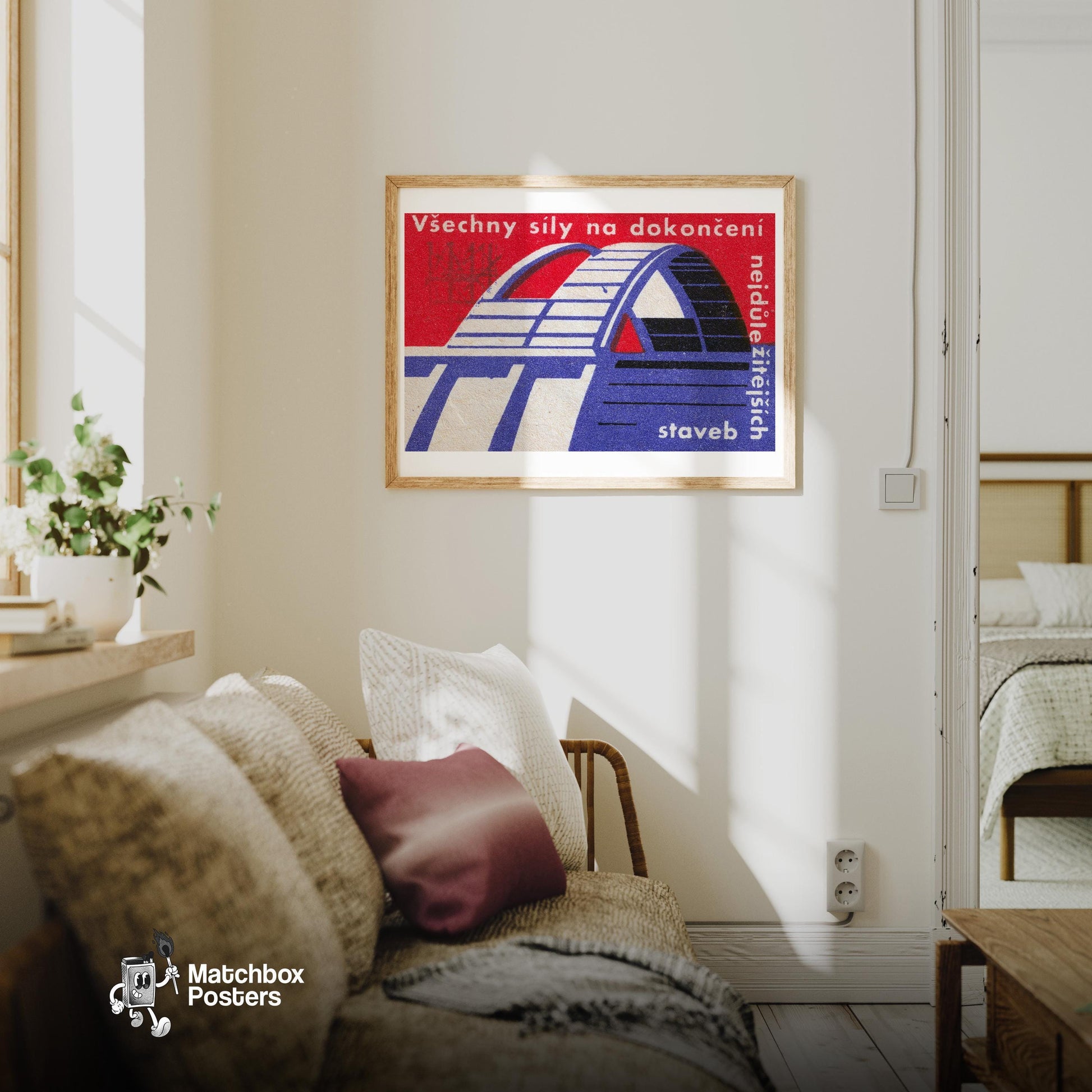 Purple Bridge - vintage matchbox label print - living room mockup