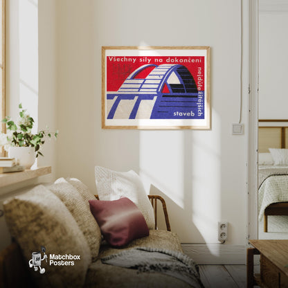 Purple Bridge - vintage matchbox label print - living room mockup