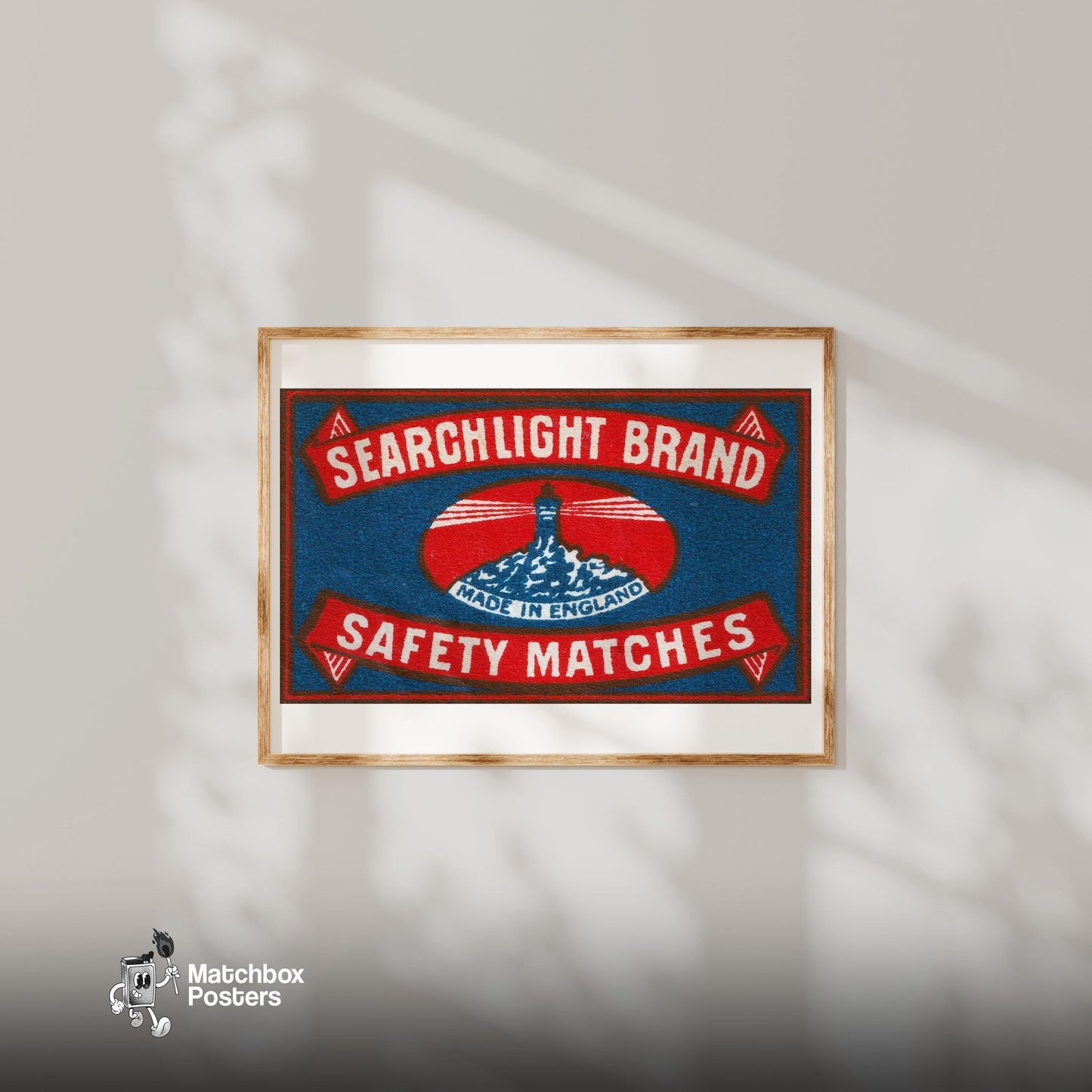 Lighthouse - vintage matchbox label print - bedroom mockup
