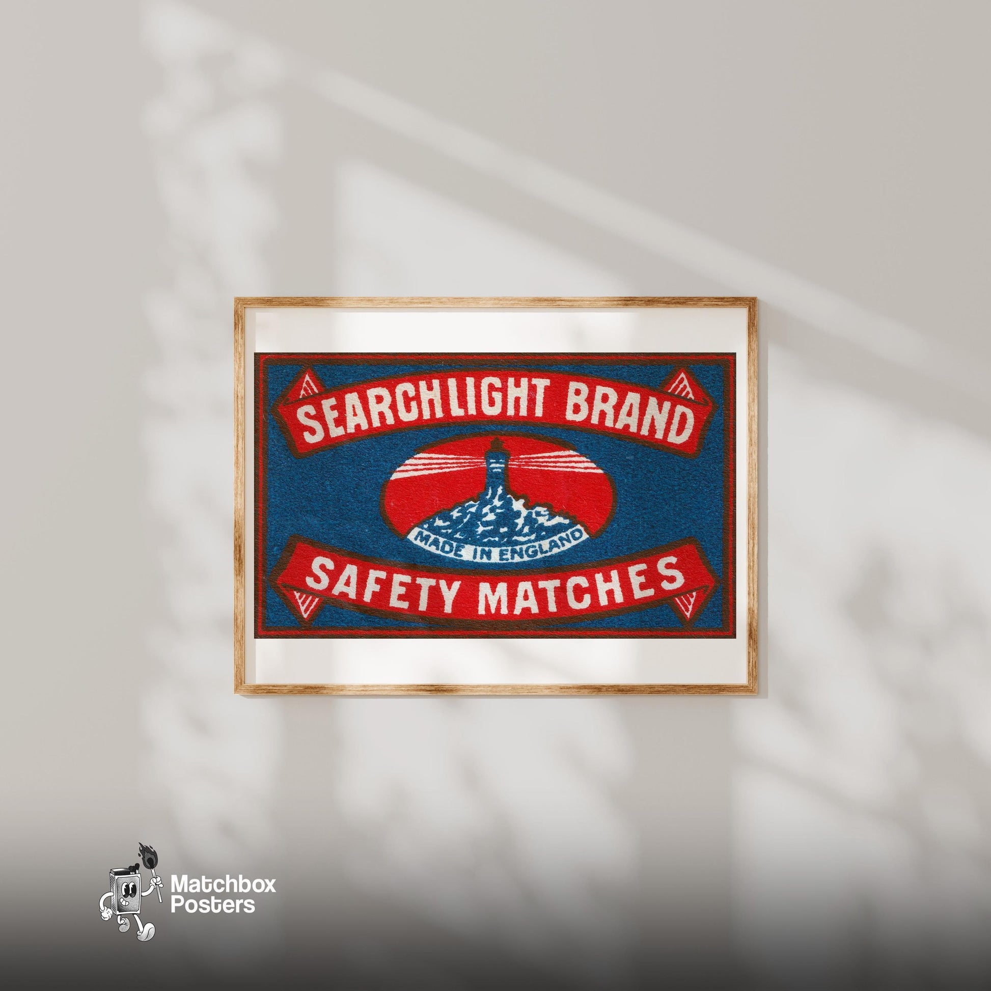 Lighthouse - vintage matchbox label print - bedroom mockup