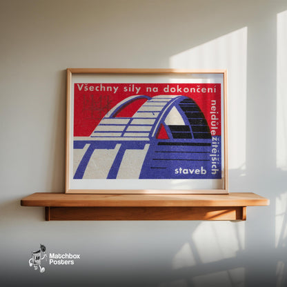 Purple Bridge - vintage matchbox label print - size comparison