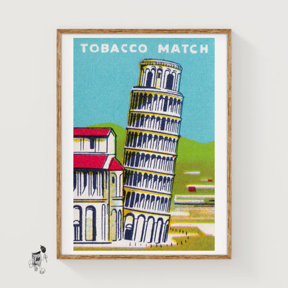 Leaning Tower of Pisa - vintage matchbox label print