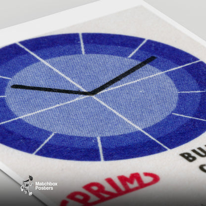 Alarm Clock - vintage matchbox label print - close-up detail